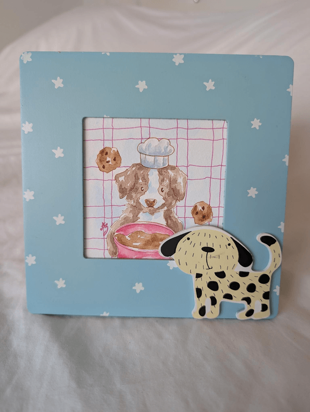 Chien pâtissier • Aquarelle originale encadrée