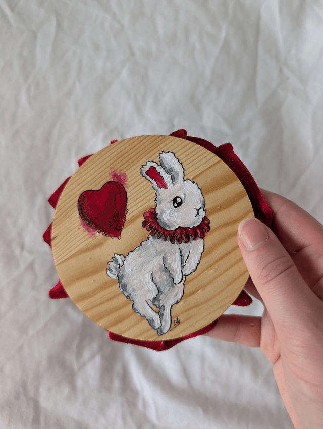 Lapin de cœur • Acrylique originale sur bois